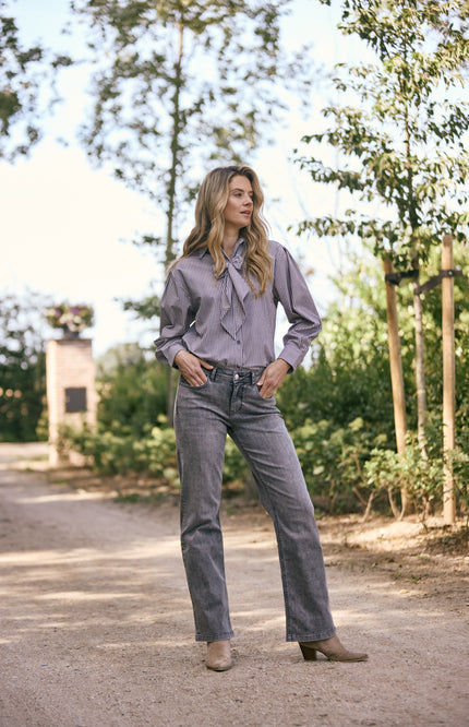 Travel Blouse Oversized Bow Stripe Print Winter Grey 202875