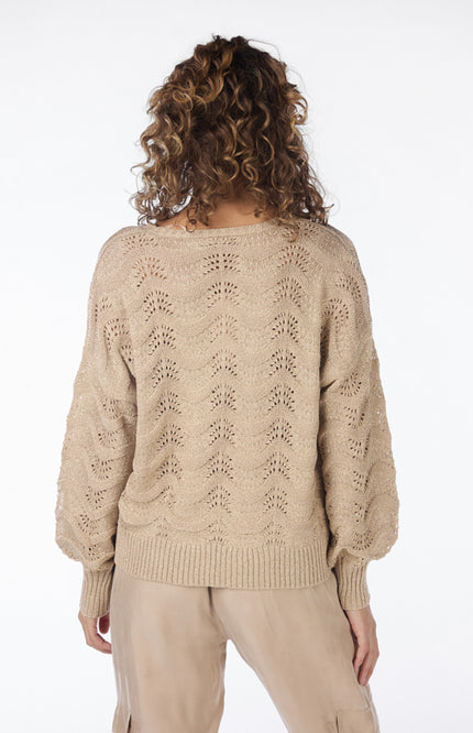 EsQualo Sweater ajour knit gold 18005 Stretchshop.nl