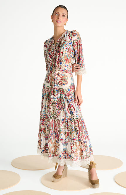 K-design Jurk Maxi Met Design & Kant C301-P095 Stretchshop.nl