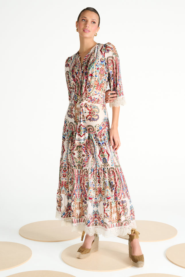 K-design Jurk Maxi Met Design & Kant C301-P095 Stretchshop.nl