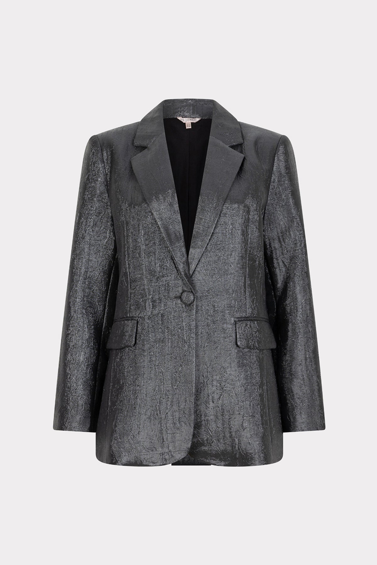 Anthracietkleurige crinkle metallic blazer van EsQualo, getailleerd met opvallende glans en moderne uitstraling.