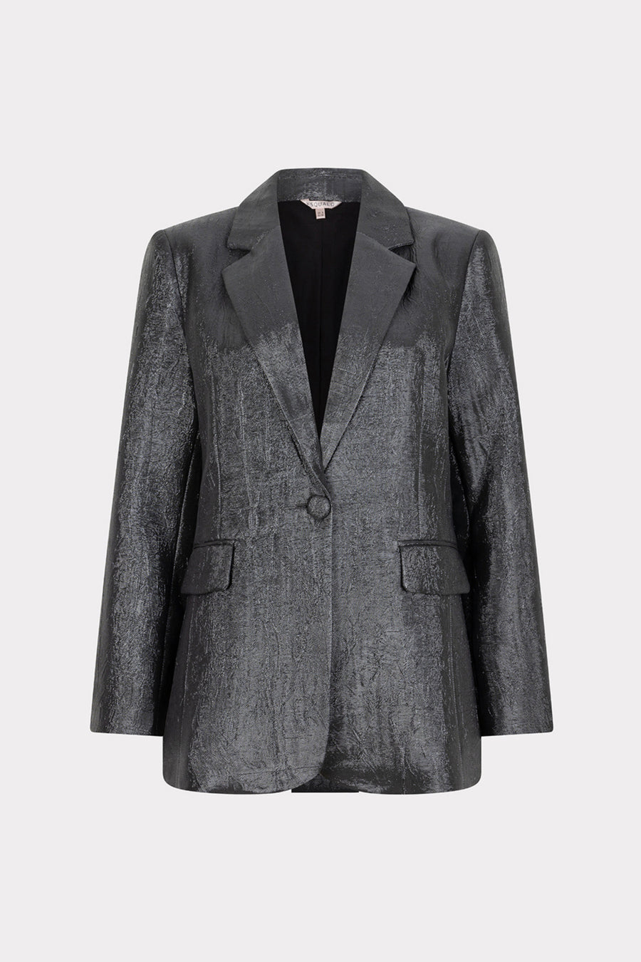 Anthracietkleurige crinkle metallic blazer van EsQualo, getailleerd met opvallende glans en moderne uitstraling.