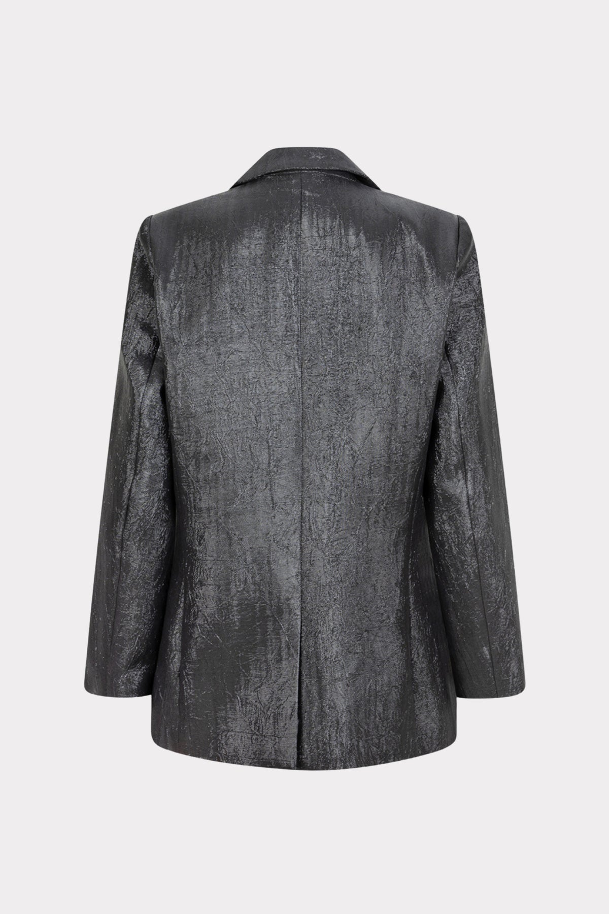 Elegante crinkle metallic antracieten blazer van EsQualo met subtiele glans en moderne pasvorm, geschikt voor zakelijke en feestelijke gelegenheden.
