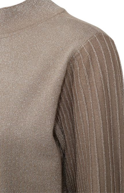 Freequent Trui Fqbisolo Metallic Knit Desert Taupe Melange Silver 207439 Stretchshop.nl