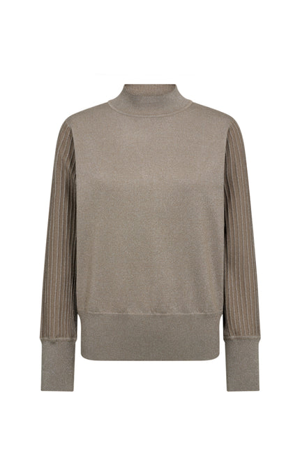 Freequent Trui Fqbisolo Metallic Knit Desert Taupe Melange Silver 207439 Stretchshop.nl