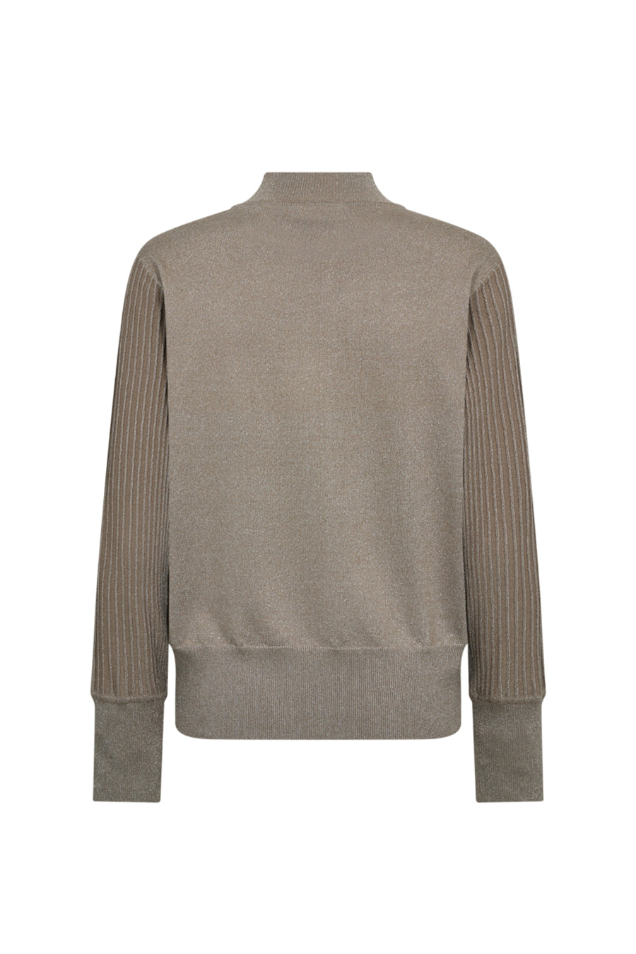 Taupe Freequent trui Fqbisolo Desert met comfortabele pasvorm en zachte stof, zichtbaar op de modelfoto.