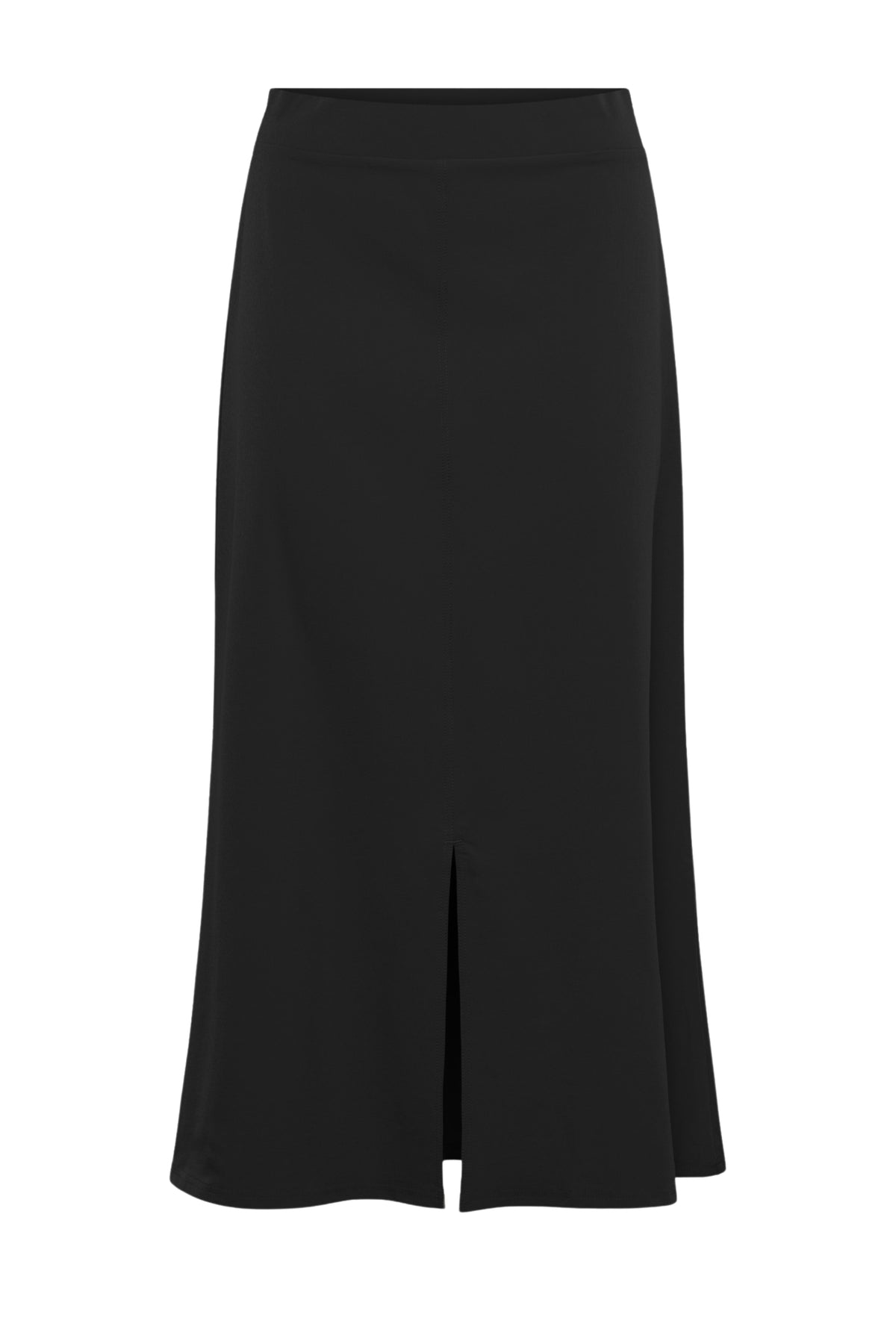 Zwarte travel rok Penne van &Co woman, licht en comfortabel, gedragen door een model, geschikt voor reizen en casual gelegenheden