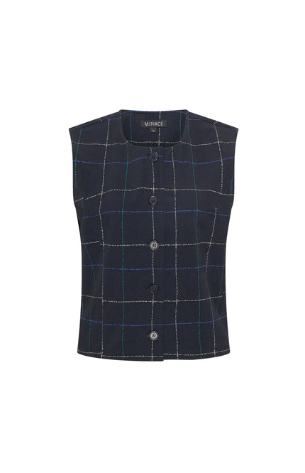 Travel Gilet Herringbone Print Dark Blue Petrol 202658