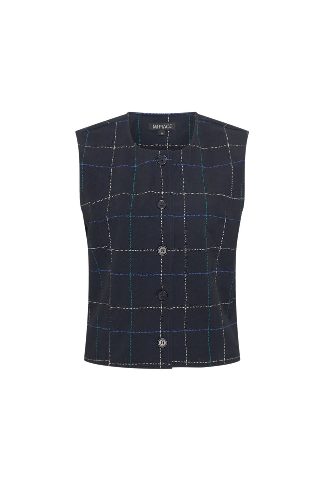 Travel Gilet Herringbone Print Dark Blue Petrol 202658