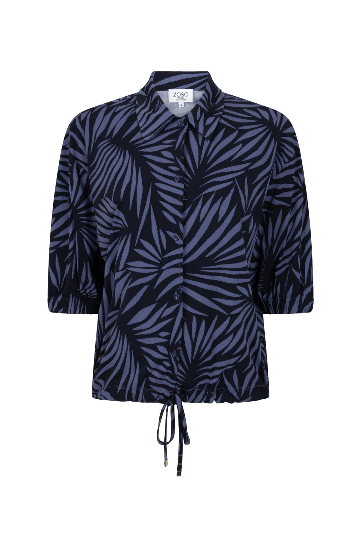 Zoso Travel blouse Mirella in nachtblauw, casual dames overhemd met knopen en lange mouwen, stijlvol en comfortabel.