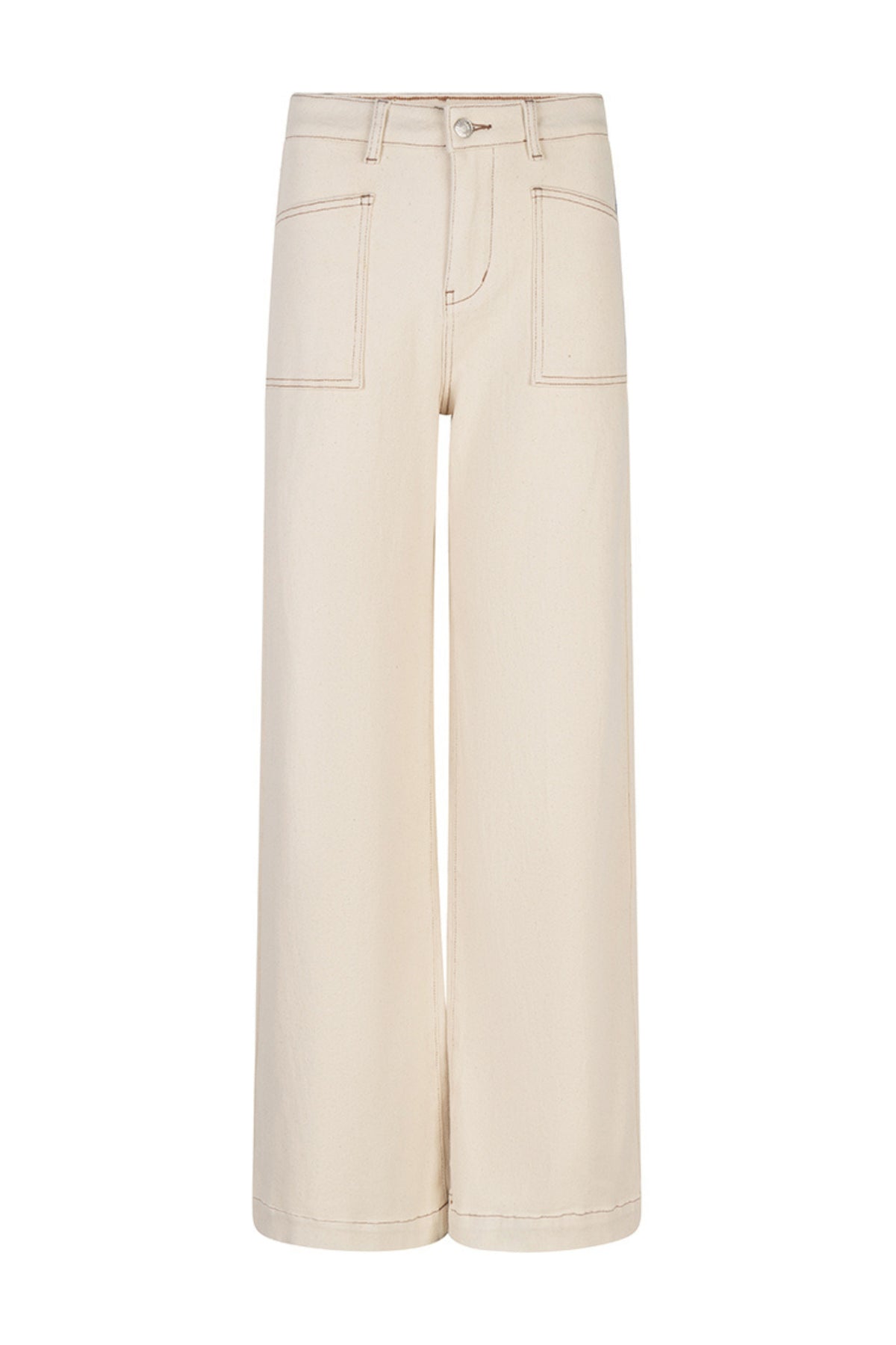 Natuurlijke EsQualo Twill Jeans in een rechte pasvorm, zichtbaar met details en textuur op de afbeelding.