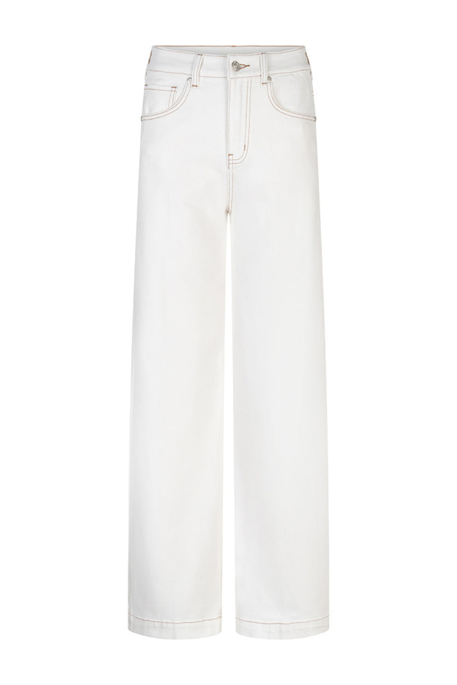 Lichtbeige wijde jeans van EsQualo, model SP26.12022, met losse pasvorm en denim stof, gedragen door een model.