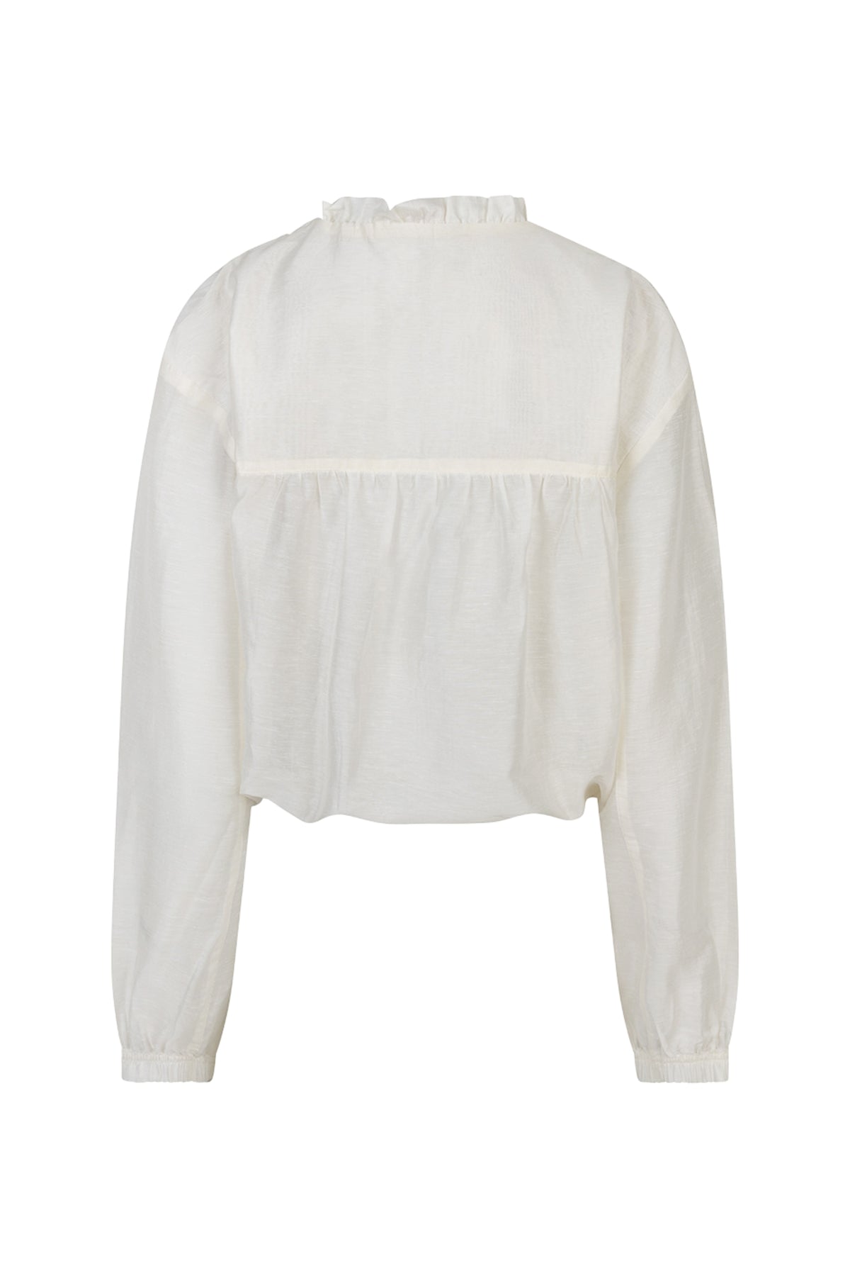 Offwhite bomberjas van EsQualo met ritssluiting en elastische boorden, gedragen door een model.