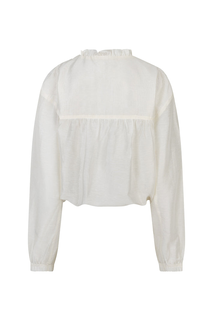 Offwhite bomberjas van EsQualo met ritssluiting en elastische boorden, gedragen door een model.