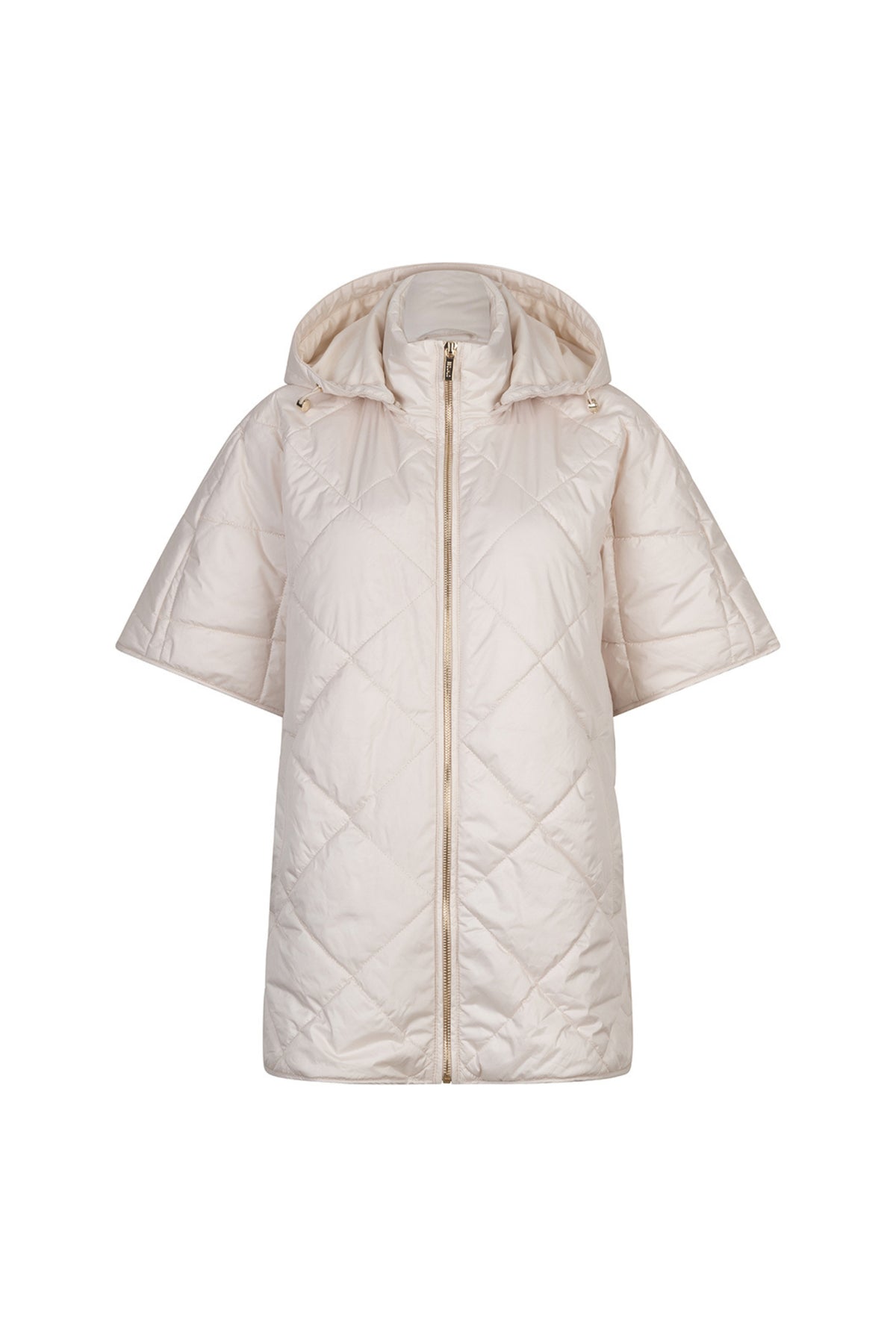Licht zandkleurige bodywarmer van EsQualo, zichtbaar met ritssluiting en comfortabele pasvorm, ideaal voor koudere dagen