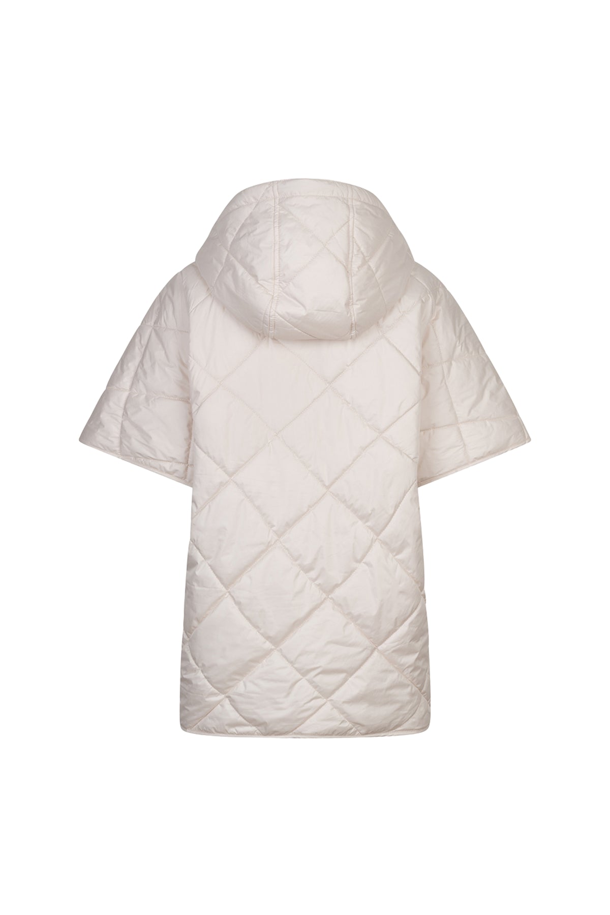 Lichte zandkleur bodywarmer van EsQualo met ritssluiting en elastische tailleband, gedragen door een persoon.