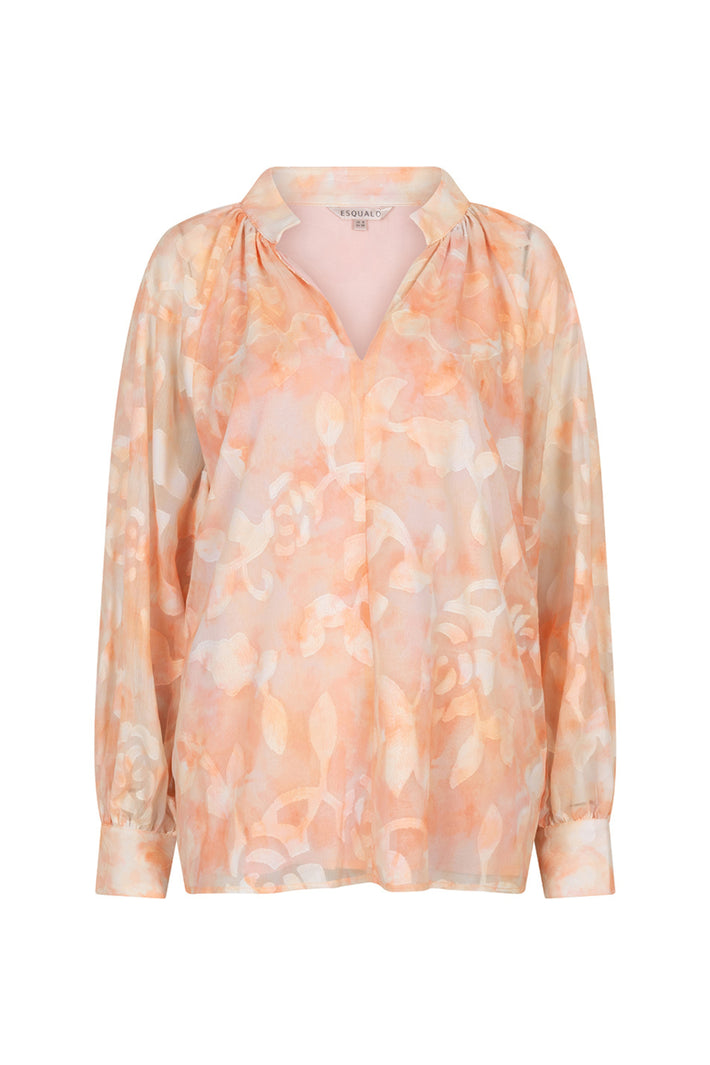 EsQualo blouse Raglan Divine Watercolor Print met kleurrijke waterverfpatronen, korte mouwen en comfortabele pasvorm.