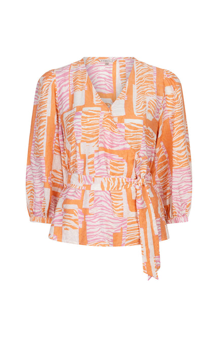 EsQualo Blouse Wrap Divine Blocks Print SP26.10029 Stretchshop.nl