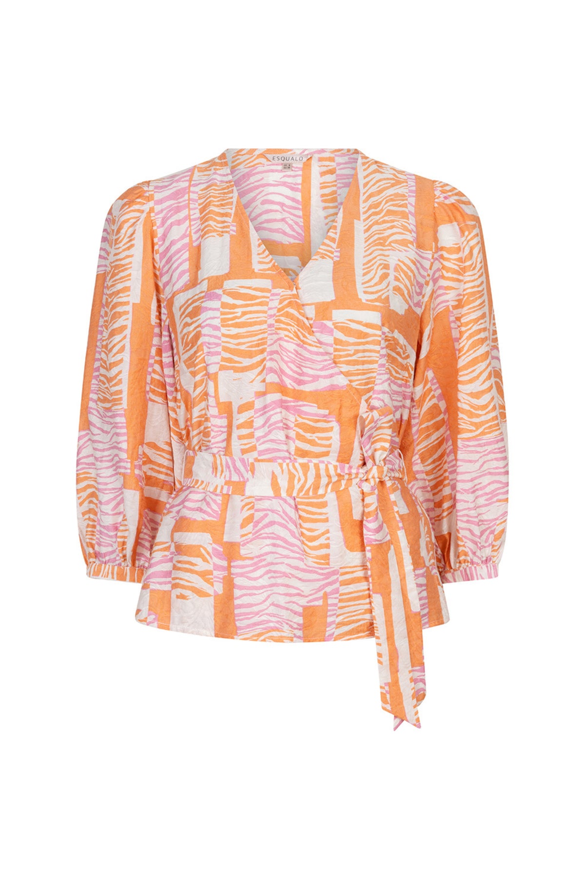 EsQualo wrap blouse met blokprint, elegante damesblouse met vlotte pasvorm en kleurrijk ontwerp, geschikt voor casual en formele gelegenheden.
