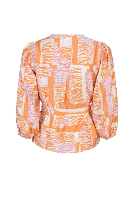 EsQualo Blouse Wrap Divine Blocks Print SP26.10029 Stretchshop.nl