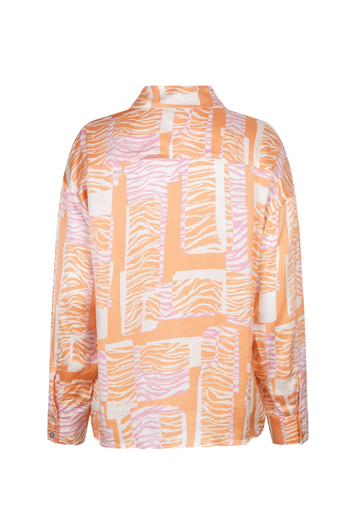 EsQualo blouse Divine Blocks Print met kleurrijke print en losse pasvorm, gedragen door model op witte achtergrond