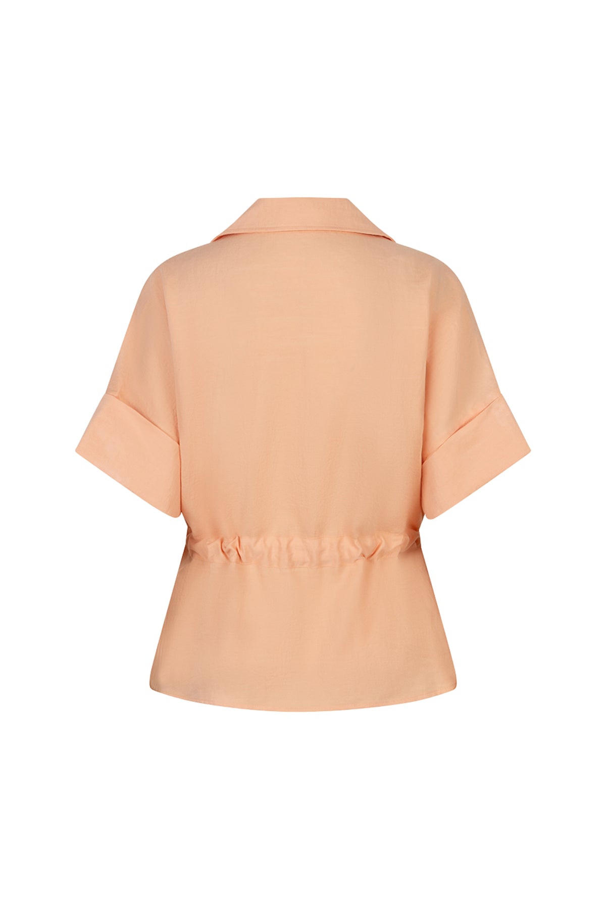 Blouse Zipper Fine Crinkle Bellini van EsQualo, close-up van de rits en de crinkle-textuur in een elegante blauwe kleur