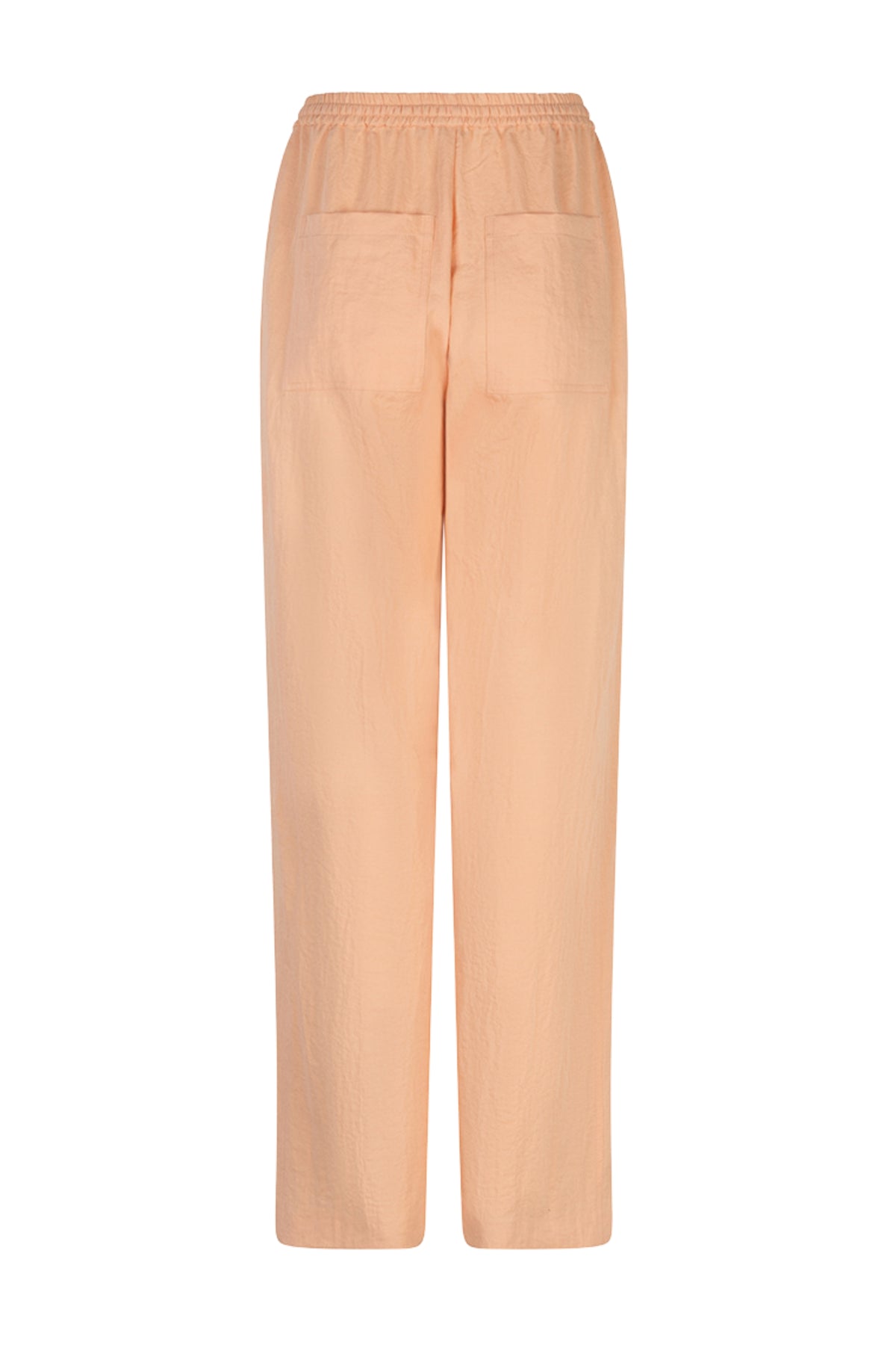 EsQualo broek Elastic Fine Crinkle Bellini met elastische taille en crinkle textuur, modieus en comfortabel voor dames.