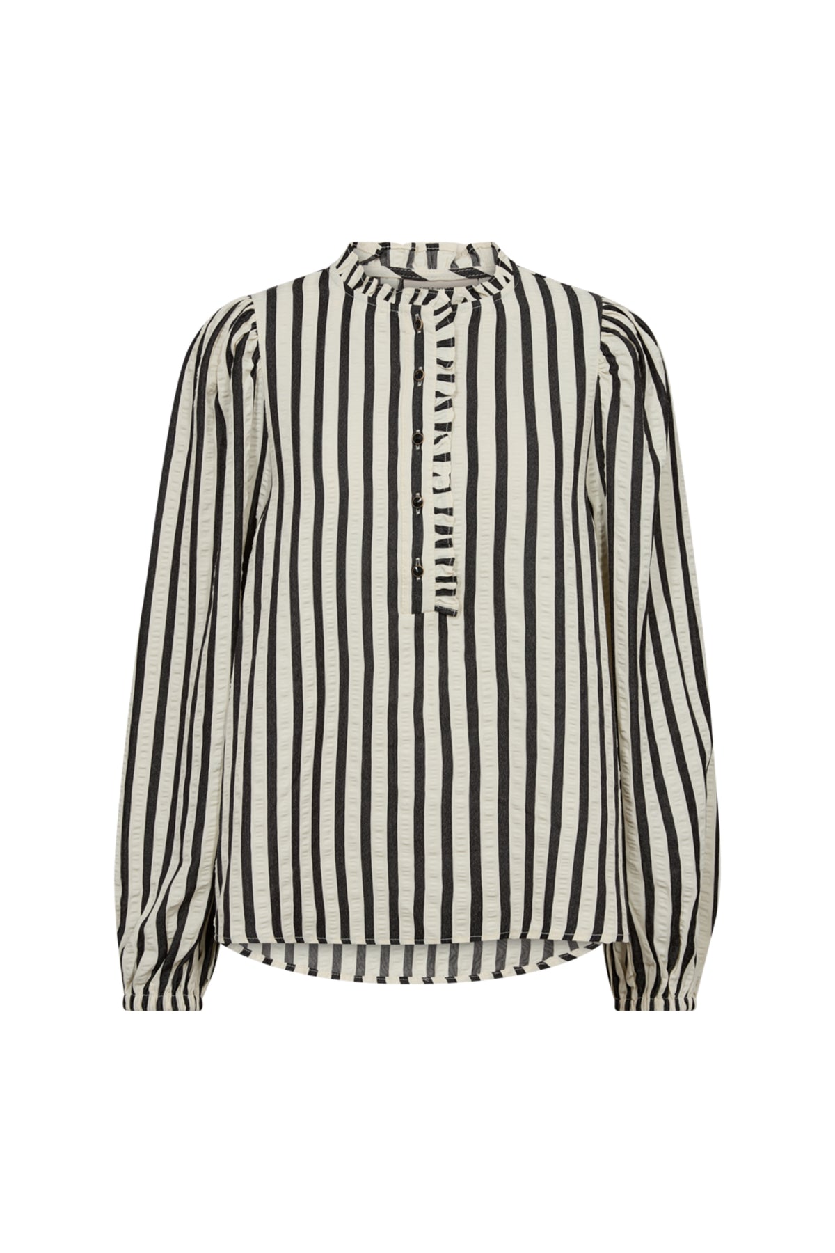 Offwhite en zwarte blouse van Freequent met sterdetails, elegant en casual voor dagelijks gebruik.