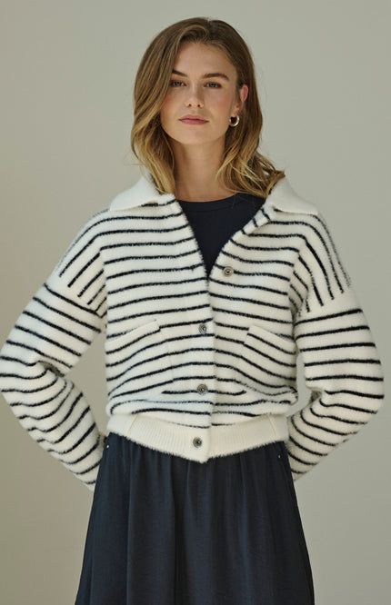 Rino & Pelle Jacket Bubbly Black White Striped Stretchshop.nl