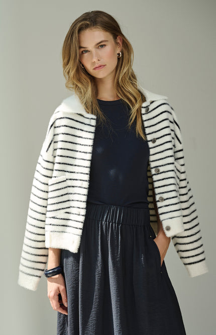Rino & Pelle Jacket Bubbly Black White Striped Stretchshop.nl