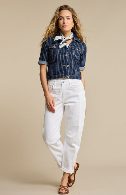 Red Button Jacket Jackie Short Sleeve Denim Stripe Rinse SRB4835 Stretchshop.nl