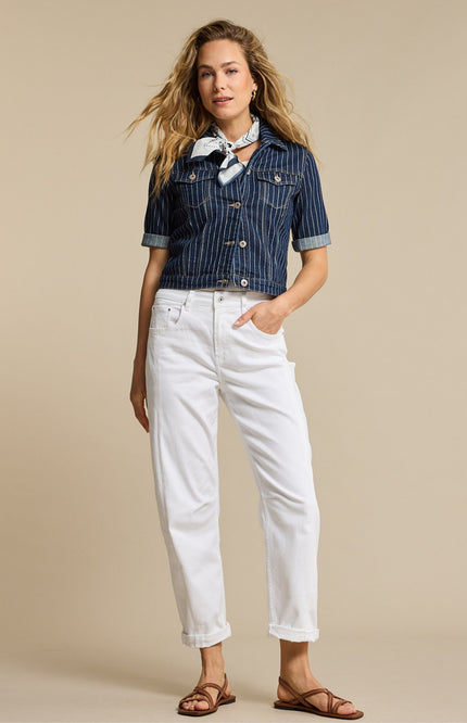 Red Button Jacket Jackie Short Sleeve Denim Stripe Rinse SRB4835 Stretchshop.nl