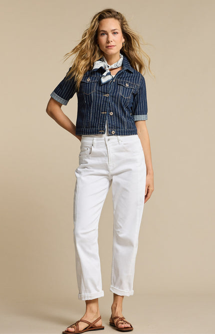 Red Button Jacket Jackie Short Sleeve Denim Stripe Rinse SRB4835 Stretchshop.nl