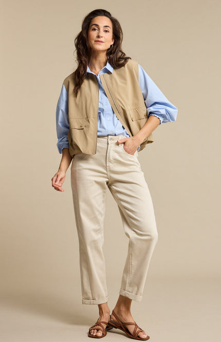Red Button Blouse Victoria Poplin Stripe Long Light Blue SRB4839 Stretchshop.nl