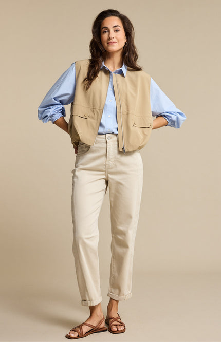 Red Button Blouse Victoria Poplin Stripe Long Light Blue SRB4839 Stretchshop.nl