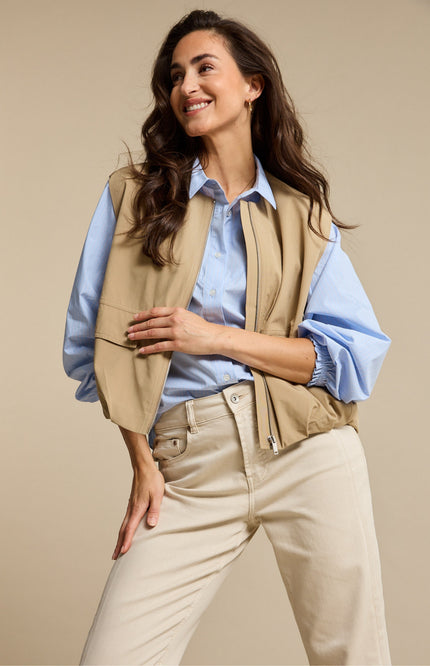 Red Button Blouse Victoria Poplin Stripe Long Light Blue SRB4839 Stretchshop.nl