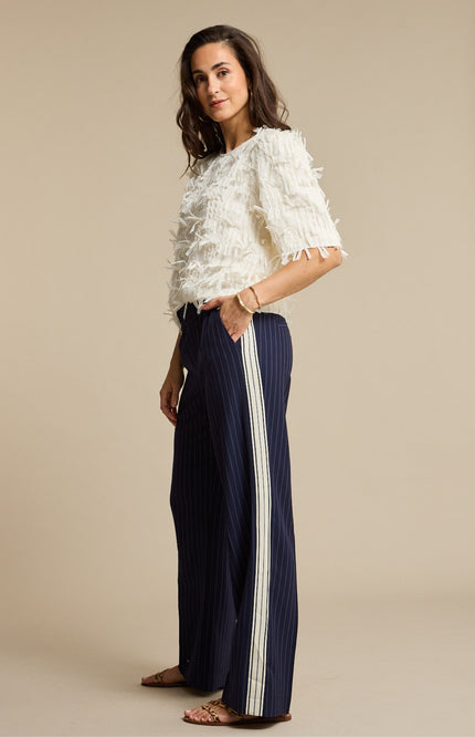 Red Button Broek Claudette Palazzo Sidetape Pinstripe Dark Blue SRB4843 Stretchshop.nl