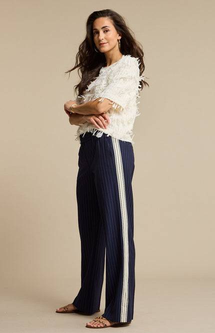 Red Button Broek Claudette Palazzo Sidetape Pinstripe Dark Blue SRB4843 Stretchshop.nl