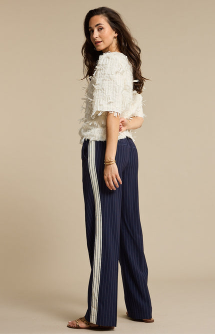 Red Button Broek Claudette Palazzo Sidetape Pinstripe Dark Blue SRB4843 Stretchshop.nl