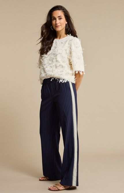 Red Button Broek Claudette Palazzo Sidetape Pinstripe Dark Blue SRB4843 Stretchshop.nl