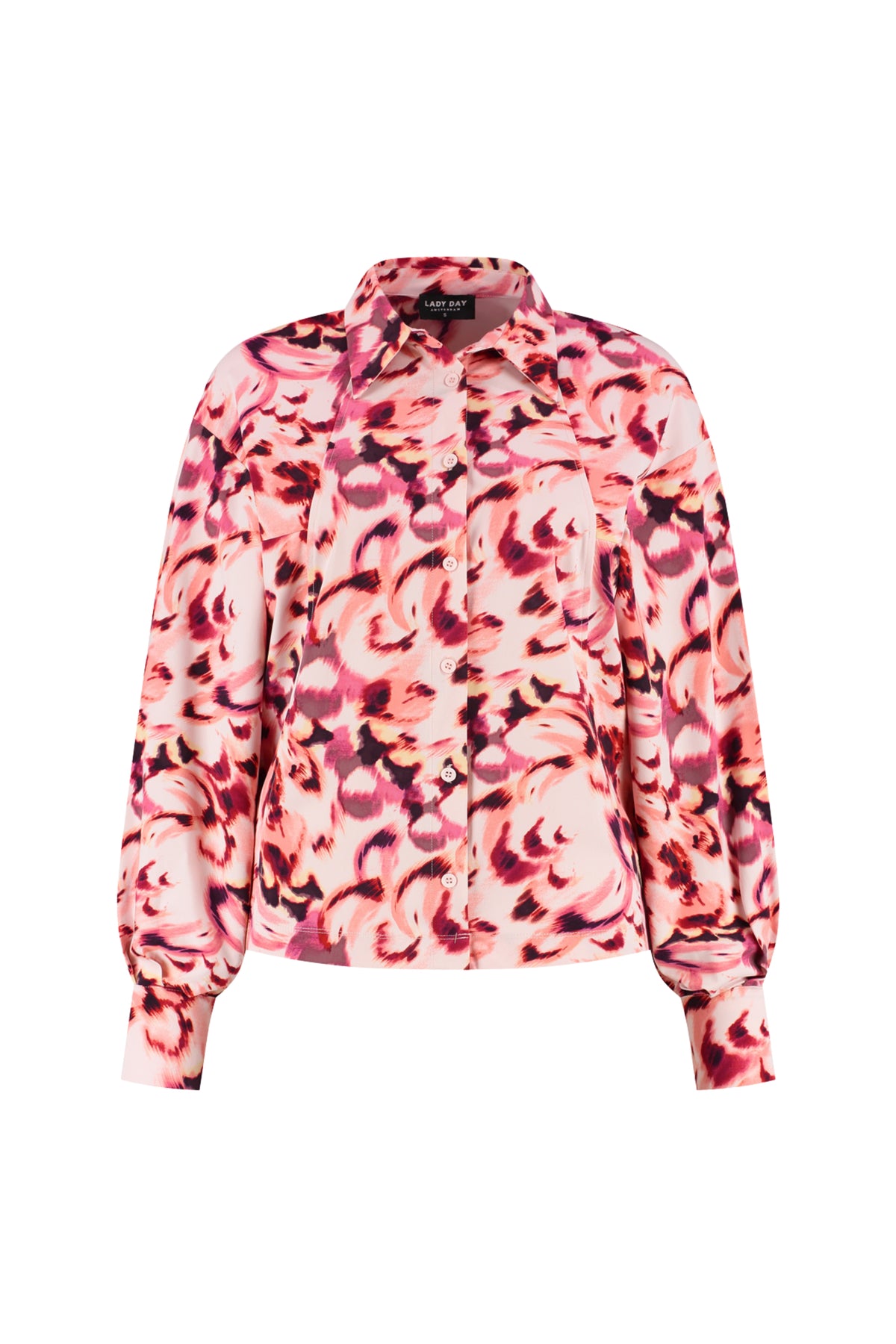 Lady Day Travel blouse Gem Morgan print met kleurrijke details, korte mouwen en comfortabele pasvorm.