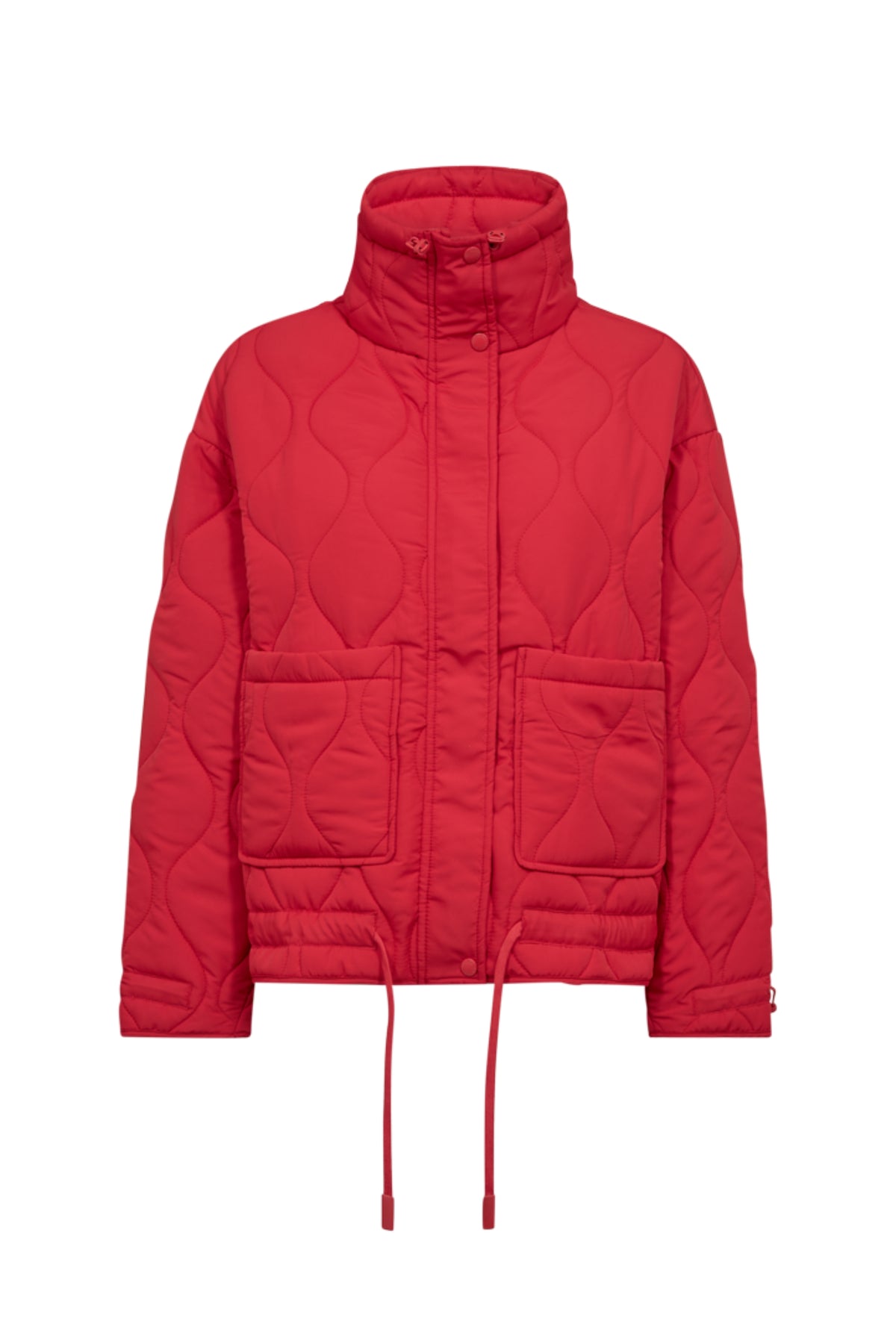 Vrijetijdsjas Freequent Fqblob True Red met ritssluiting en capuchon, zichtbaar in de afbeelding.