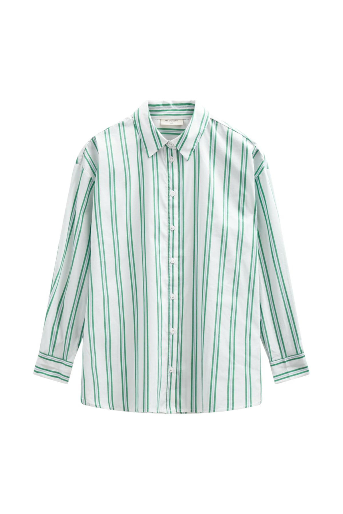 Offwhite en felgroene blouse Fqfina Star van Freequent, met een losse pasvorm en elegante details, zichtbaar op de foto.