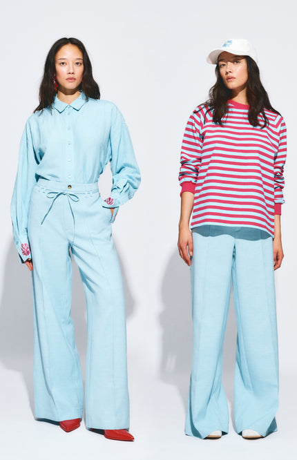 POM Amsterdam Blouse Blue Sequins Urban Flora Blue SP9499 Stretchshop.nl