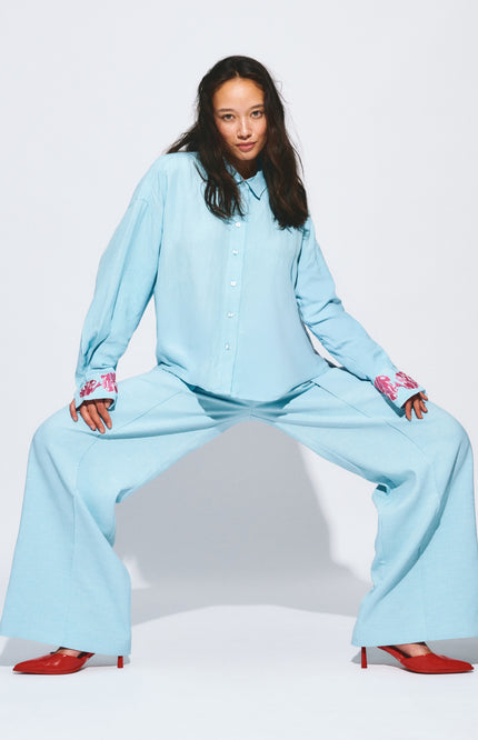 POM Amsterdam Blouse Blue Sequins Urban Flora Blue SP9499 Stretchshop.nl