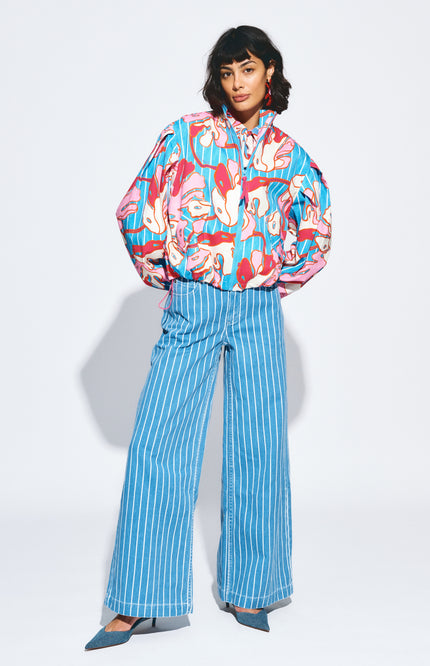 POM Amsterdam Blouse Urban Flora Stripe Multi Colour SP9500 Stretchshop.nl