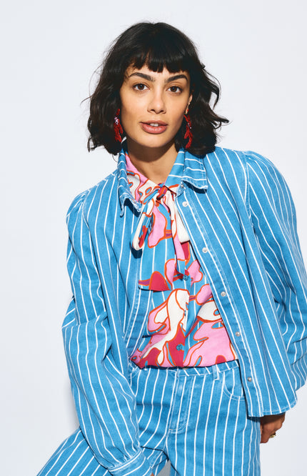 POM Amsterdam Blouse Urban Flora Stripe Multi Colour SP9500 Stretchshop.nl