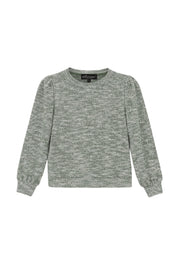 Elvira Casuals sweater Angela in khaki melange met comfortabele pasvorm en zachte stof, close-up van de textuur en details