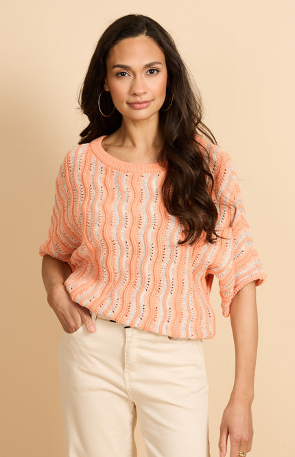 G-maxx Top Gwenore Warm Coral Wool White Stretchshop.nl