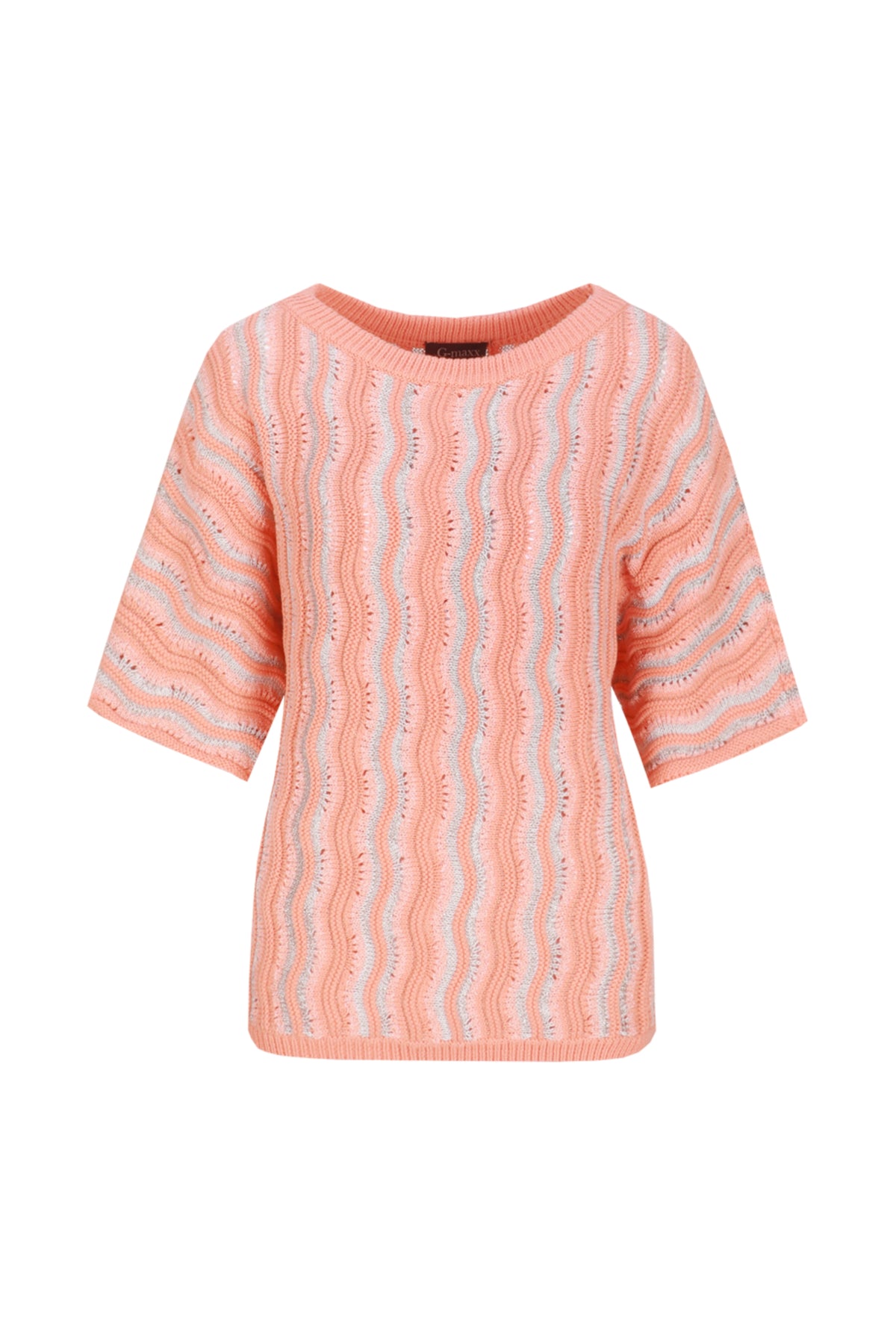 G-maxx Gwenore warme coral wollen top met witte details, zichtbare textuur en comfortabele pasvorm, voor stijlvolle winteroutfits